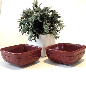 Set of 2 Longaberger Woven Traditions pottery stoneware Paprika Square Bowls